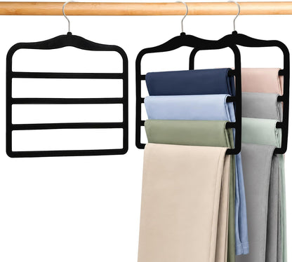 2-Pack Velvet Pants Hangers - Space Saving Multi-Layer Non-Slip Closet Organizers for Jeans, Trousers & Scarves - Ideal Dorm Room Storage Solution for Small Spaces