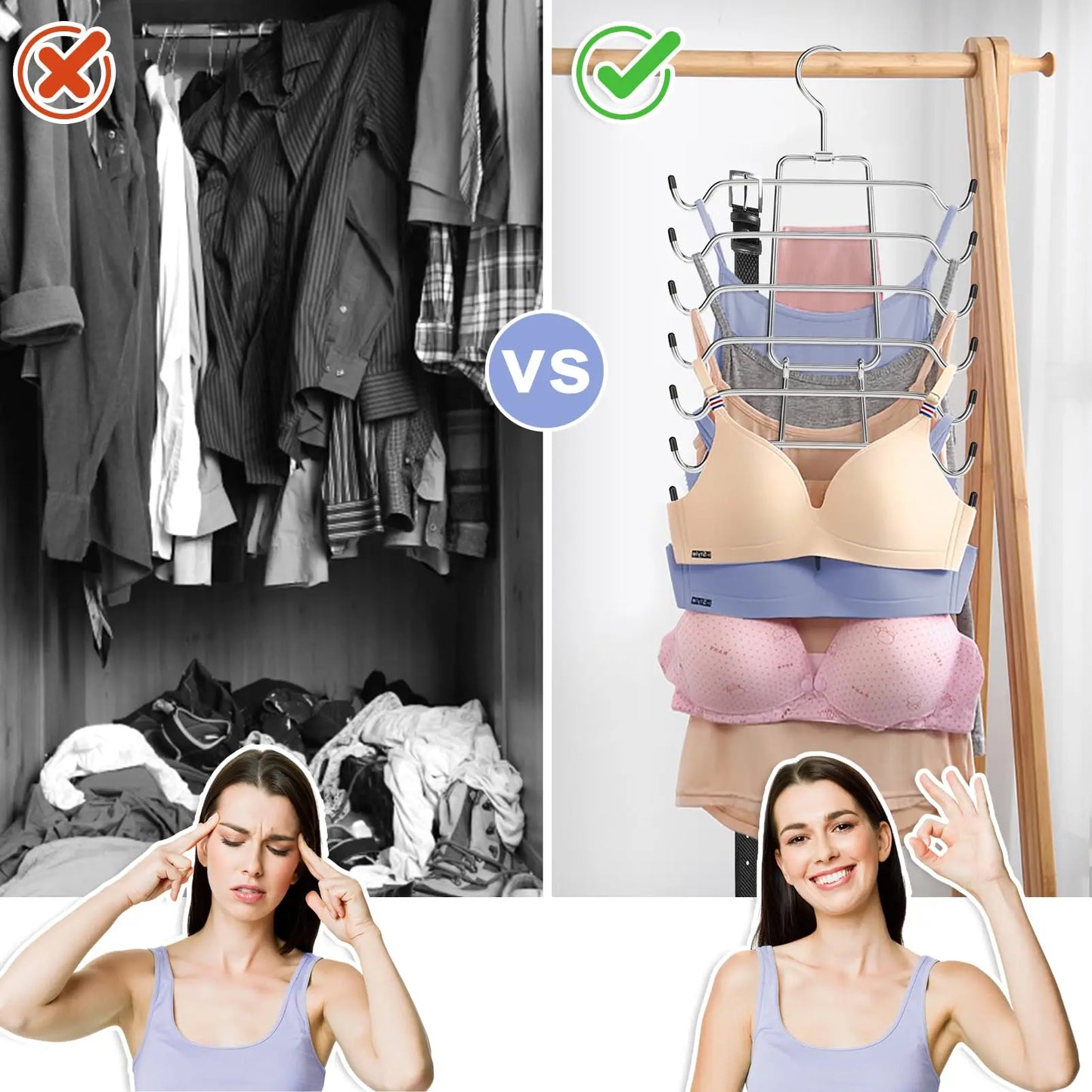 360° Rotating Metal Hanger Wardrobe Organizer and Storage Lingerie Hanger Suitable for Camisole Bra Belt Swimsuit Underwear