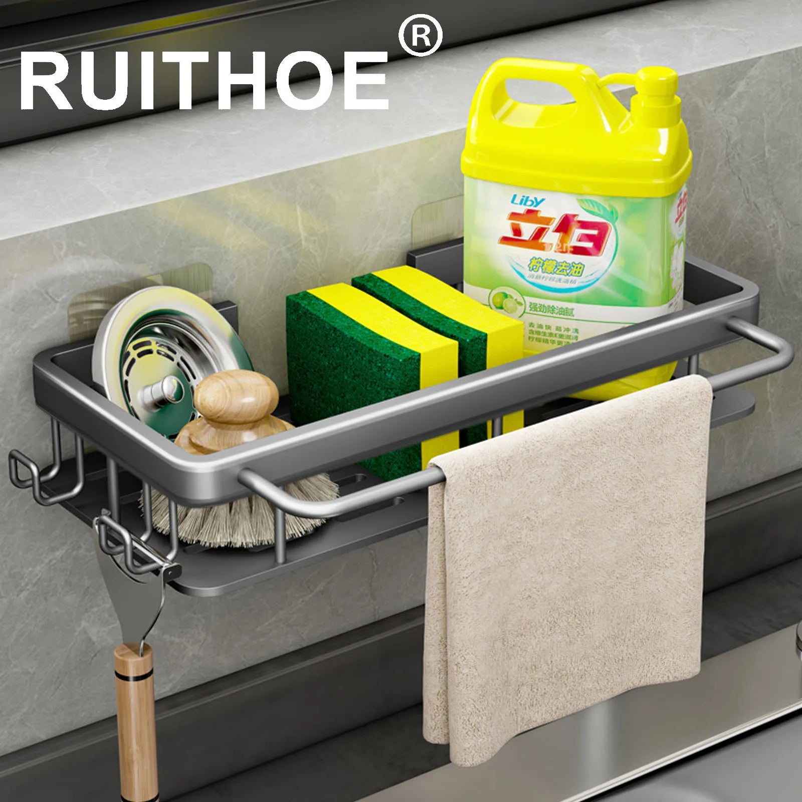 Wall Storage Suspended Kitchen Sink Drainer Sponge Holder Kitchen Soap Rack No Drill Shelf Storage and Kitchen Organization