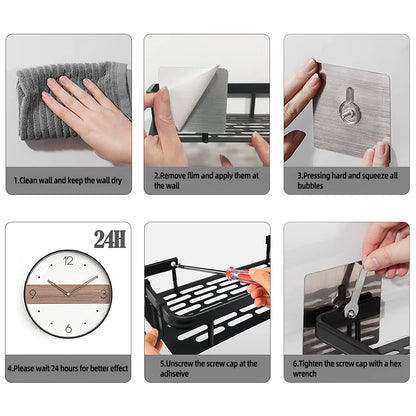 Wall Mounted Rectangular Rack Wall Mounted Shower Shampoo Rack No Drill Rack Tripod Bathroom Rack Towel Rack