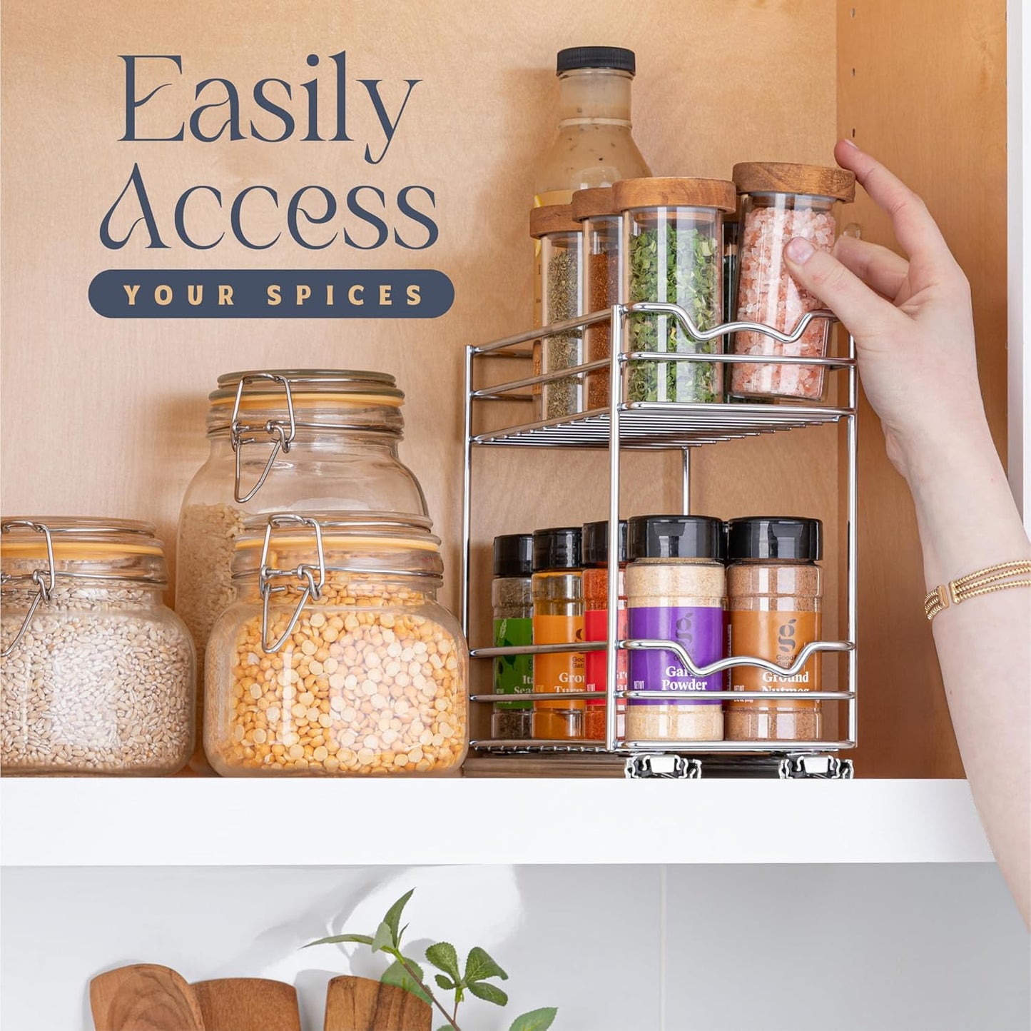 Pull-Out Cabinet Organizer for Spices and Canned Goods, Dimensions: 4.5"W x 10.375"D x 8.875"H