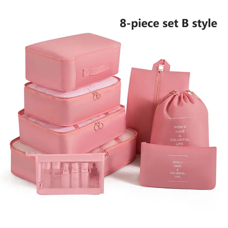 7-8-9-Piece Set Travel Bag Organizer Clothes Luggage Travel Organizer Blanket Shoes Organizers Bag Suitcase Pouch Packing Cubes