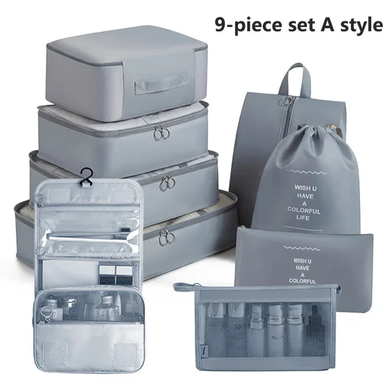 7-8-9-Piece Set Travel Bag Organizer Clothes Luggage Travel Organizer Blanket Shoes Organizers Bag Suitcase Pouch Packing Cubes