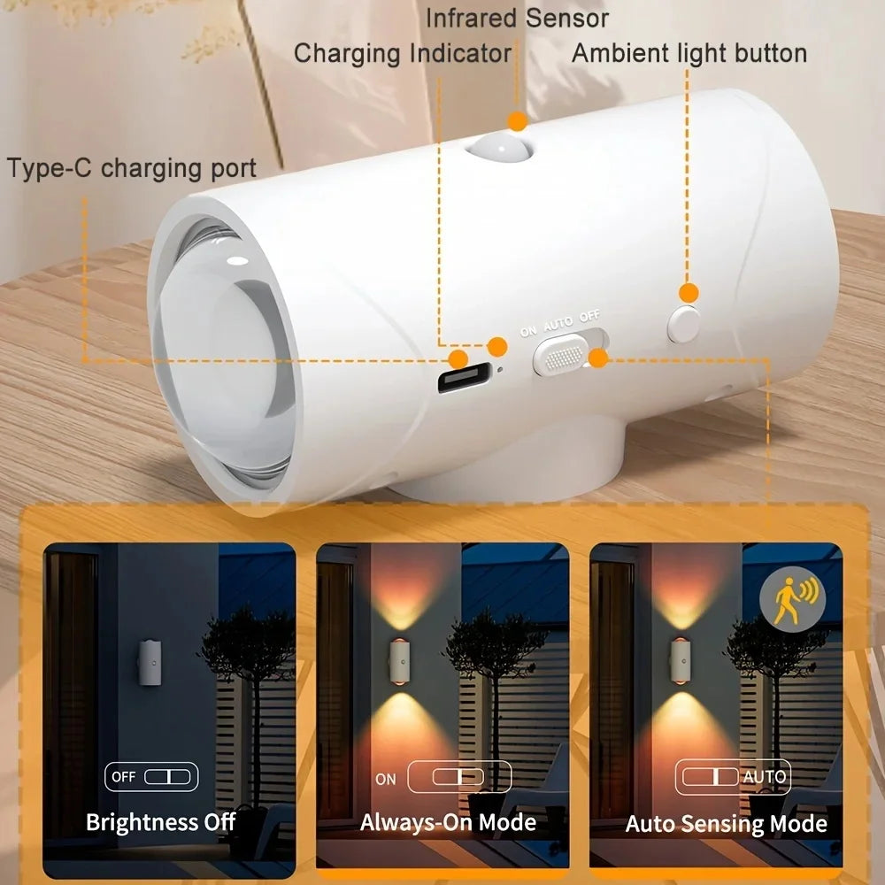LED Motion Sensor Wall Lamp Wall Lights RGB Light Home Decoration Light up & down Night Light Rechargeable for Stair Porch Decor
