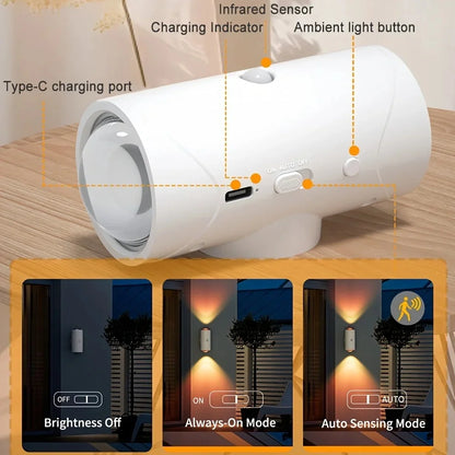 LED Motion Sensor Wall Lamp Wall Lights RGB Light Home Decoration Light up & down Night Light Rechargeable for Stair Porch Decor