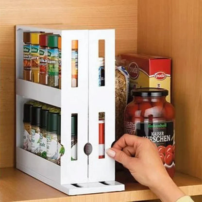 Spice Organizer Rack Multi-Function 2 Tier Rotating Storage Shelf Slide Kitchen Cabinet Cupboard Organizer Kitchen Storage Rack