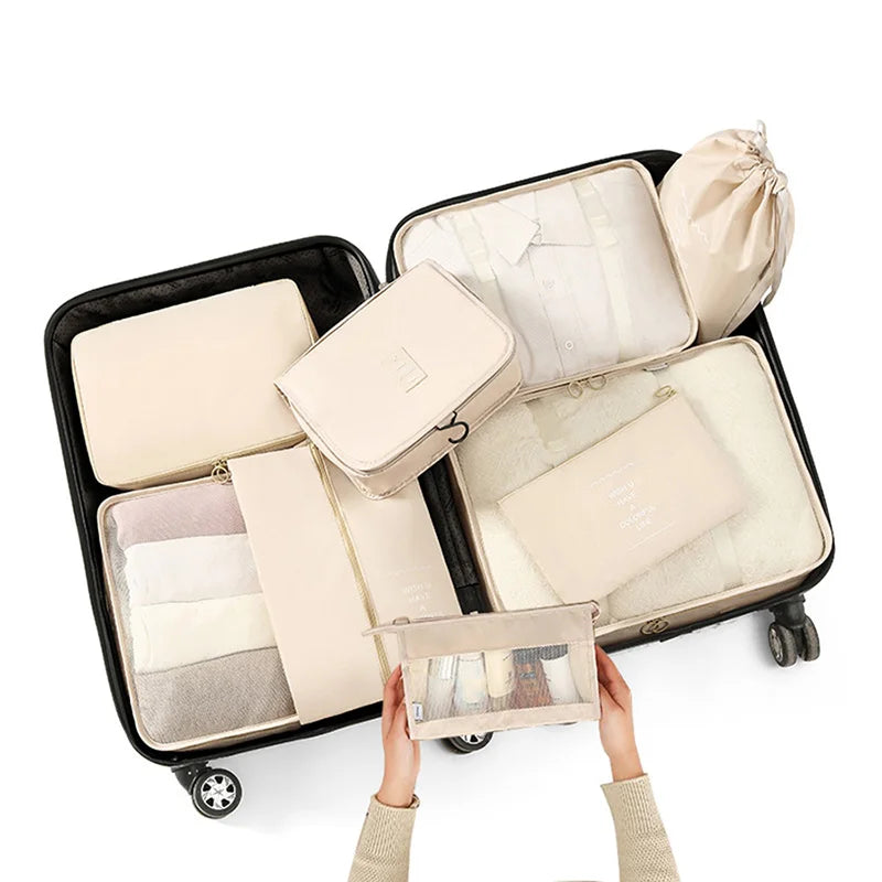 7-8-9-Piece Set Travel Bag Organizer Clothes Luggage Travel Organizer Blanket Shoes Organizers Bag Suitcase Pouch Packing Cubes