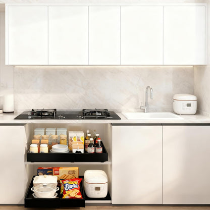 Teleskopschublade Zum Kleben, (53 CM Tiefe) Ausziehbare Schublade Küche, Küchenschubladen Organizer Mit 3-Schienen-System, Slide Out Drawer Kein Bohren Und Nageln Erforderlich, Schwarz, 2 Stück