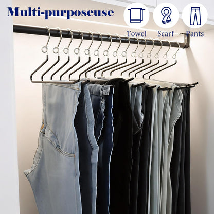 Pants Hangers Space Saving - 20 Pack Non Slip Metal Hangers for Closet Multiple Layers,Open Ended Pants Hangers for Jeans Trouser Slacks (20, Black)
