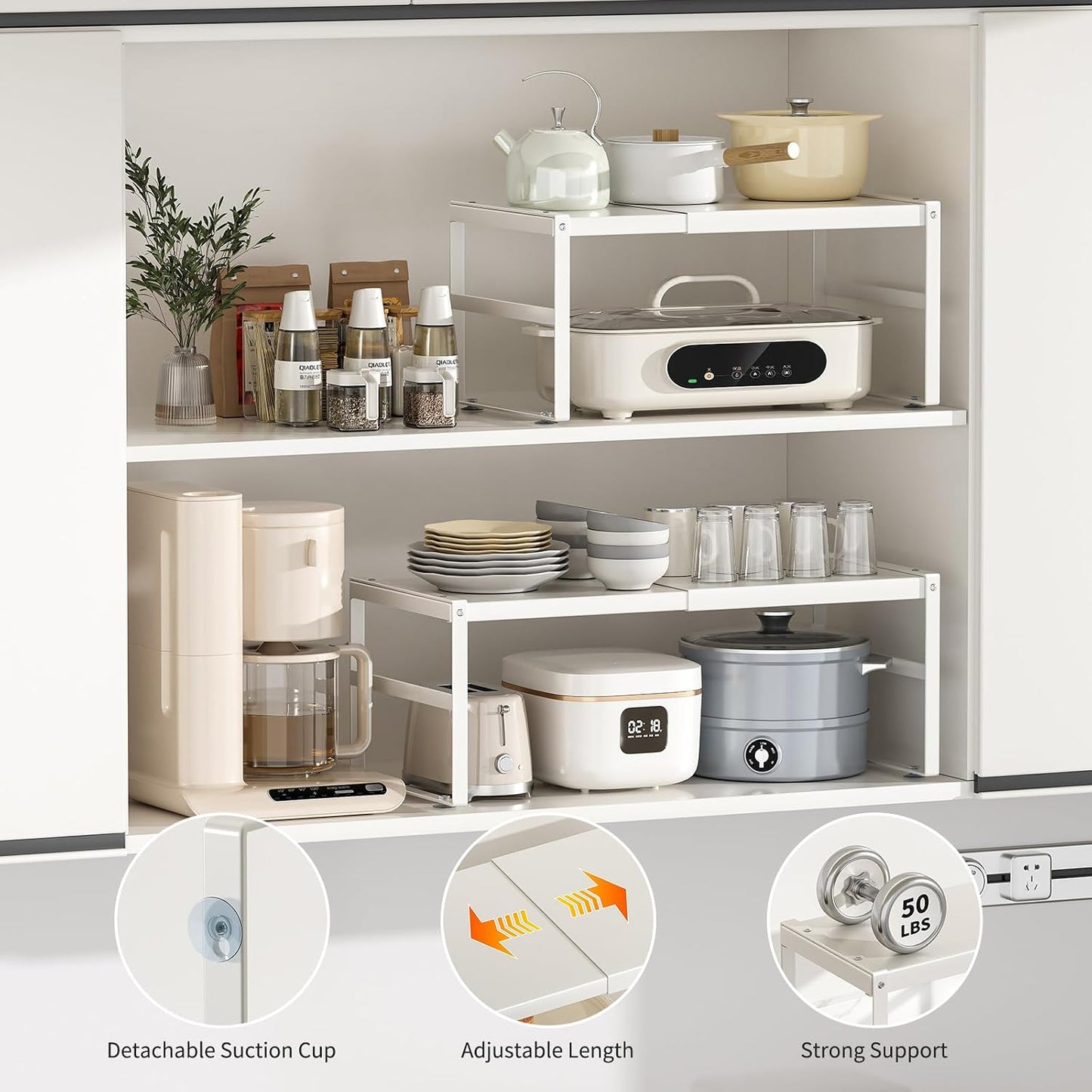 Expandable Kitchen Organizer Shelf, Cabinet Countertop Shelves