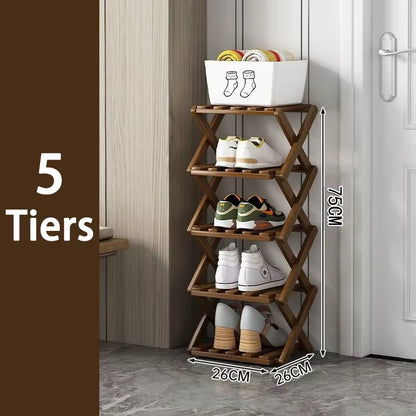 2-9 Tiers Bamboo Shoe Rack without Installation Small Shoe Rack, Foldable Shoe Storage Rack, Shoe Organizer for Entryway