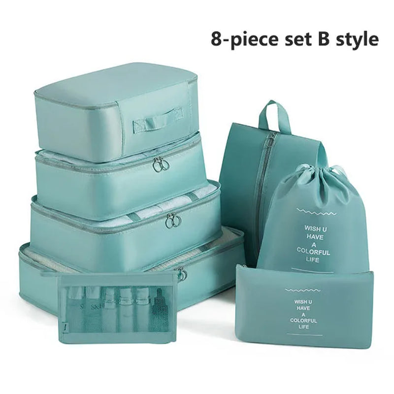 7-8-9-Piece Set Travel Bag Organizer Clothes Luggage Travel Organizer Blanket Shoes Organizers Bag Suitcase Pouch Packing Cubes