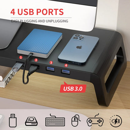 Monitor Stand Desk Monitor Stand Riser with USB 3.0 Hub Lightweight Sturdy Aluminium ABS Material Monitor Desk Shelf