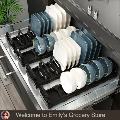 Under Cabinet Drawer Bowls Plate Storage Holder Shelves Retractable Countertop Sink Supplies Shelf Kitchen Adjustable Dish Rack