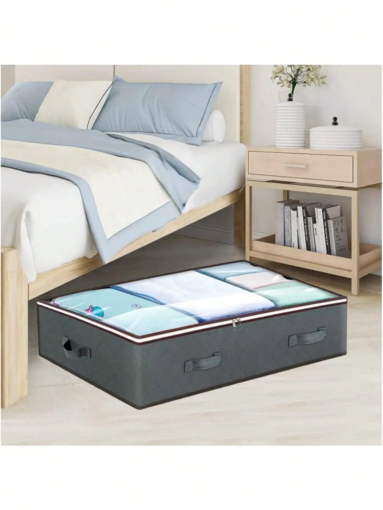 Under Bed Storage Container Organizer Large Capacity under Bed Clothes Storage Box Foldable Storage Bag with Clear Window