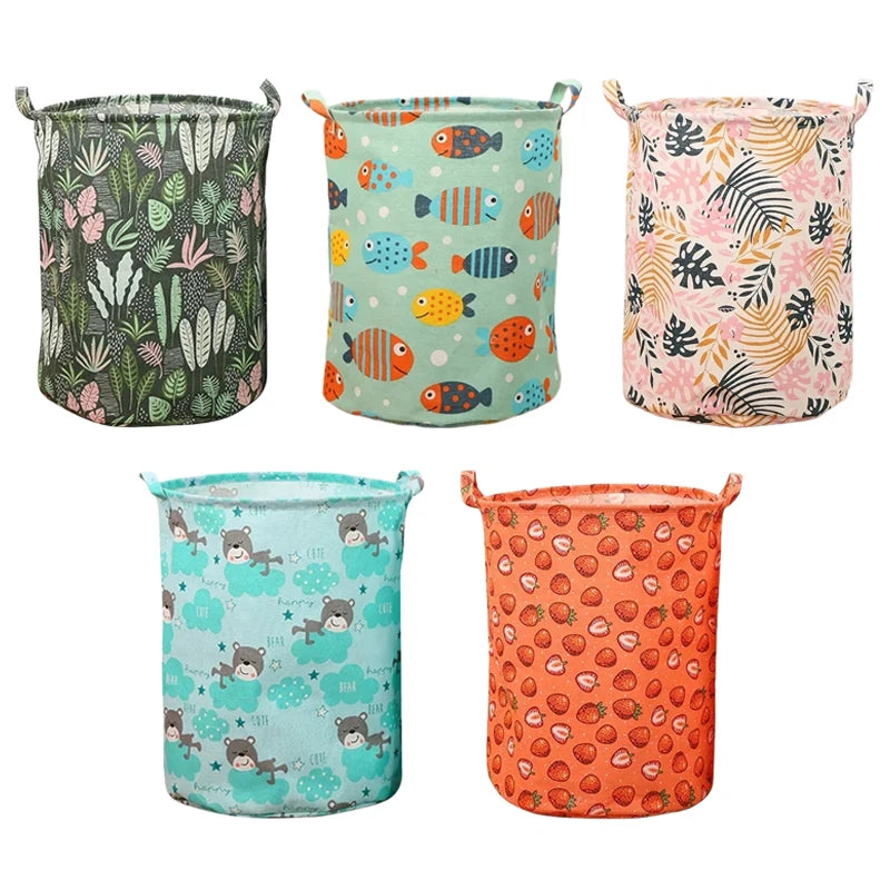 Cotton Linen Print Laundry Basket Portable Foldable Home Laundry Storage Bag Large Hamper for Kids Toys Dirty Clothes Basket