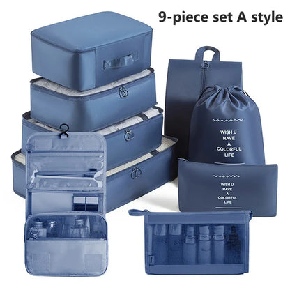 7-8-9-Piece Set Travel Bag Organizer Clothes Luggage Travel Organizer Blanket Shoes Organizers Bag Suitcase Pouch Packing Cubes