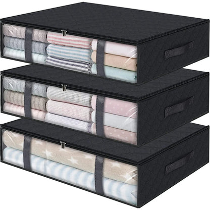 3 Pack under Bed Storage Container Organizer Large Capacity under Bed Clothes Storage Box Foldable Storage Bag with Clear Window
