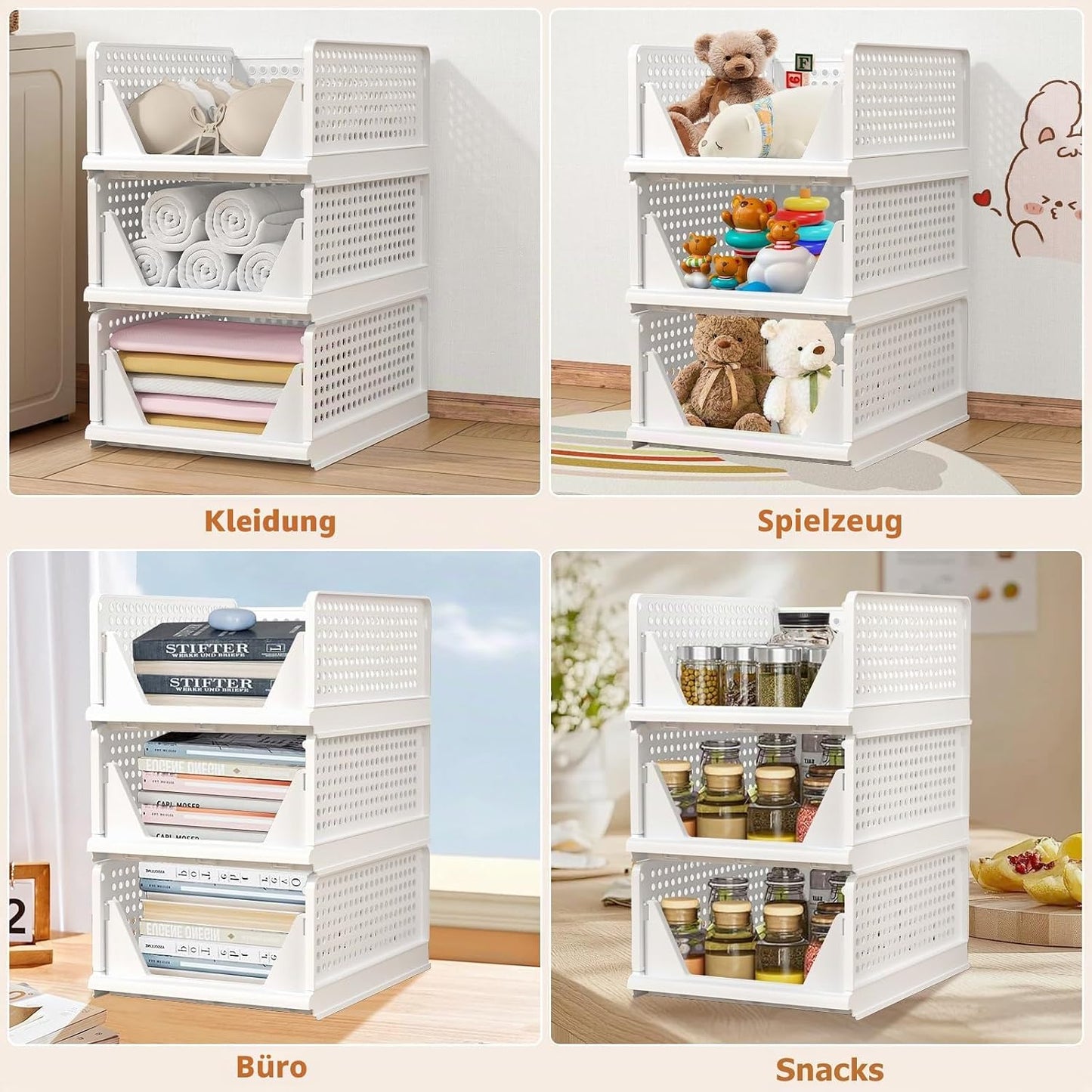 4 Set Faltbaren Kleiderschrank Organizer, Schrank Organizer- Weiß