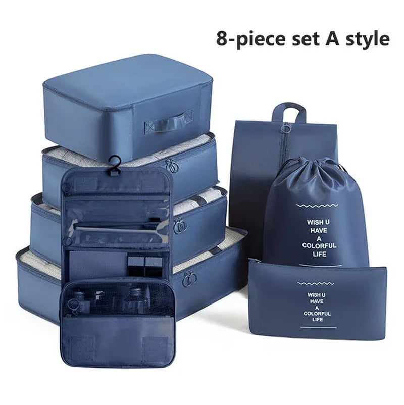 7-8-9-Piece Set Travel Bag Organizer Clothes Luggage Travel Organizer Blanket Shoes Organizers Bag Suitcase Pouch Packing Cubes