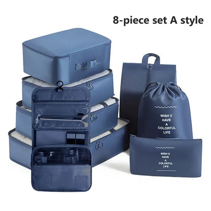 7-8-9-Piece Set Travel Bag Organizer Clothes Luggage Travel Organizer Blanket Shoes Organizers Bag Suitcase Pouch Packing Cubes
