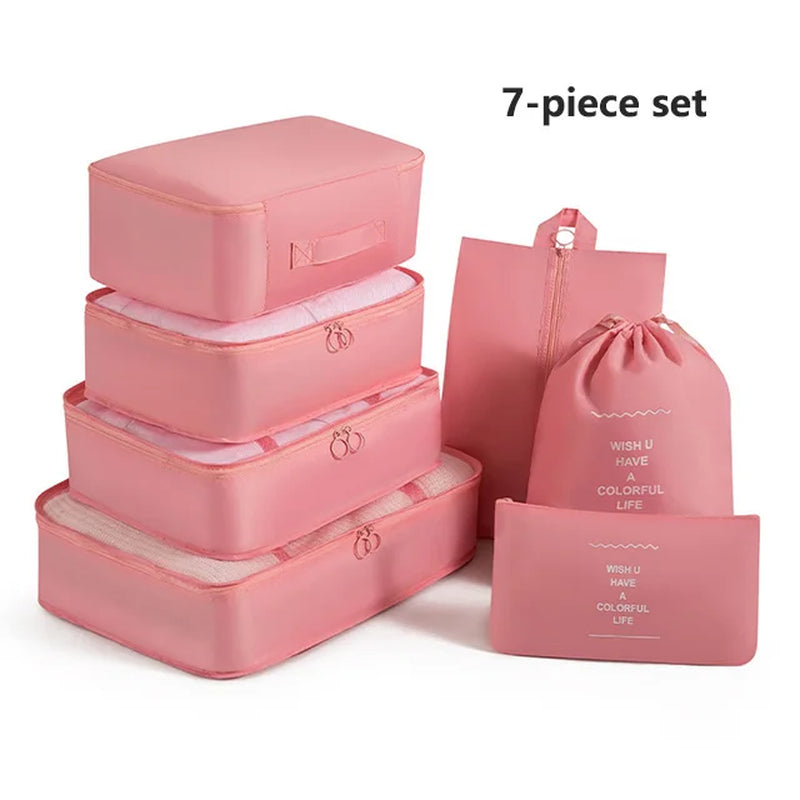 7-8-9-Piece Set Travel Bag Organizer Clothes Luggage Travel Organizer Blanket Shoes Organizers Bag Suitcase Pouch Packing Cubes