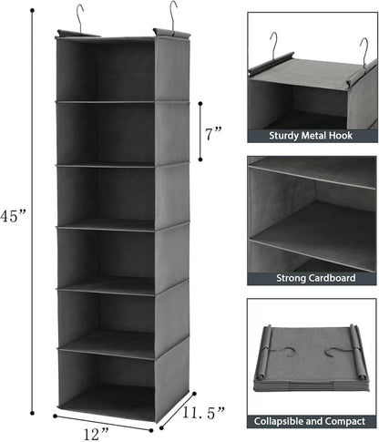 6-Tier Hanging Closet Organizer with Two Durable Hooks, Grey
