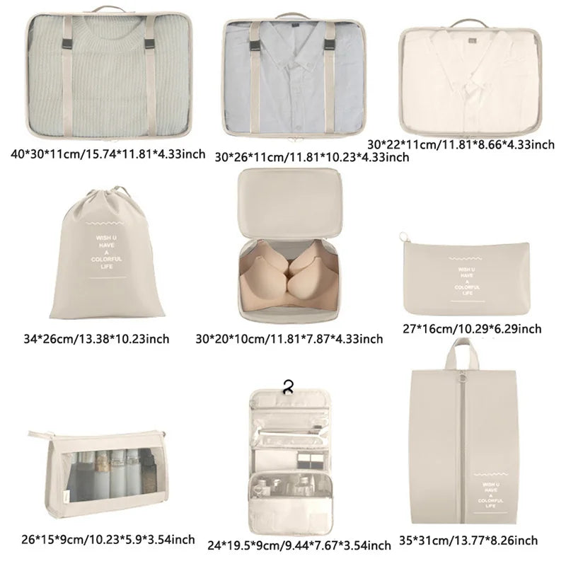7-8-9-Piece Set Travel Bag Organizer Clothes Luggage Travel Organizer Blanket Shoes Organizers Bag Suitcase Pouch Packing Cubes