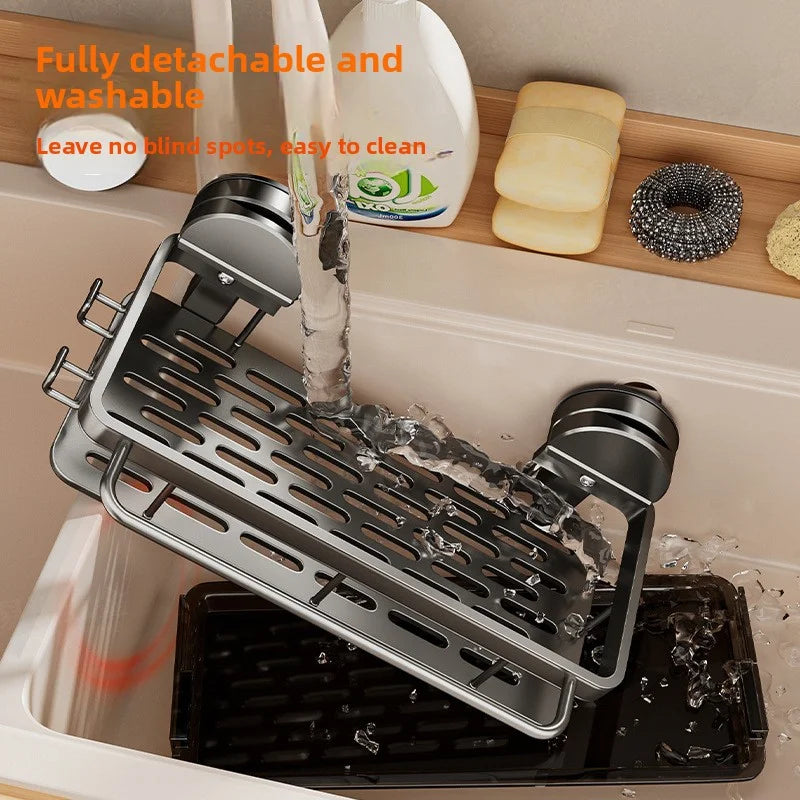 AOBT No-Drill Kitchen Sink Storage Rack Suction Cup Cloth Draining Rack Multifunctional Wall-Mounted Sink Shelf Utensils Dishes