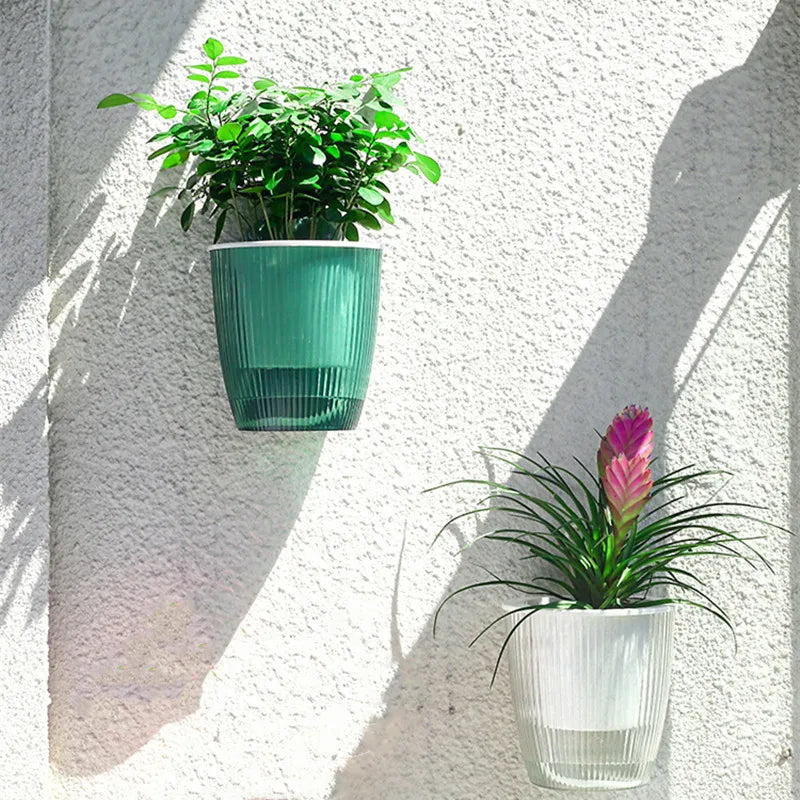 Wall Mounted Plastic Potted Plant Flowerpot Creative Wall Hanging Planter Self Watering Planter Pots Home Wall Decoration
