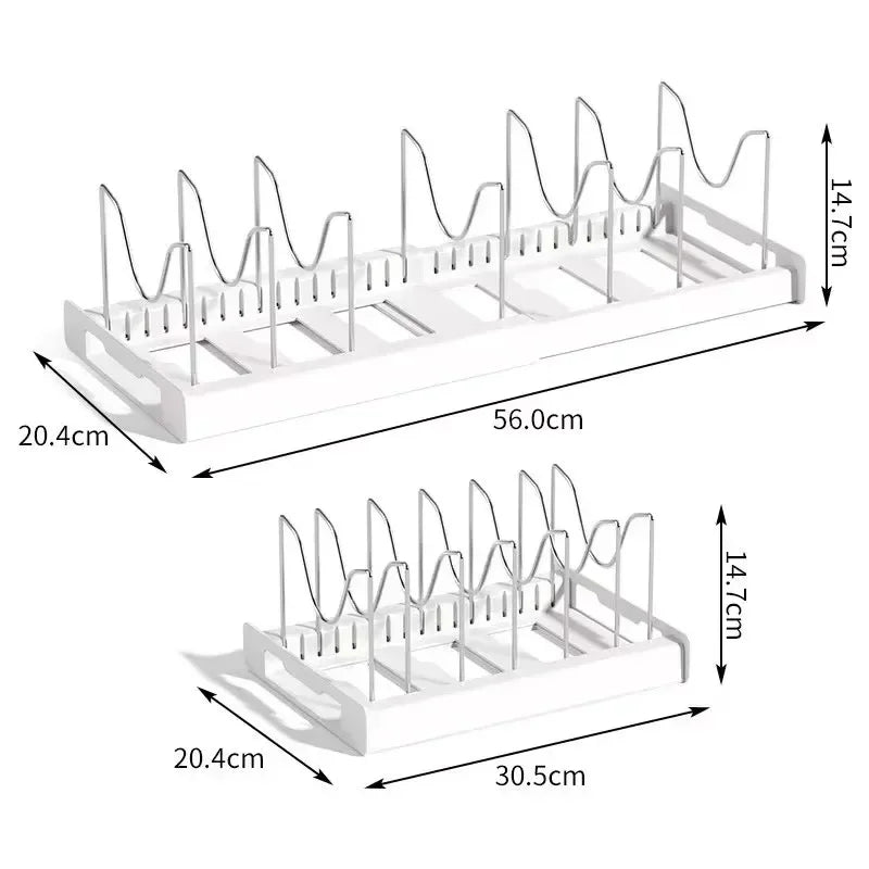 Expandable Pans Organizer Rack 7 Adjustable Compartments Dish Storage Rack Pot Lid Organizer Pots Holder Kitchen Utensils Rack