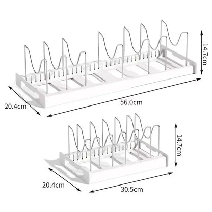 Expandable Pans Organizer Rack 7 Adjustable Compartments Dish Storage Rack Pot Lid Organizer Pots Holder Kitchen Utensils Rack