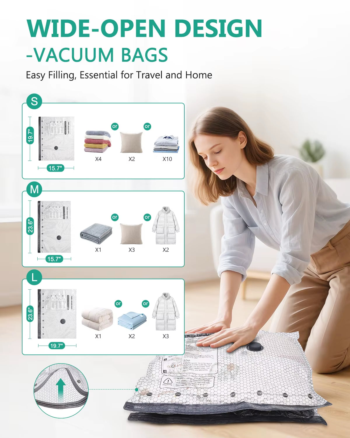 6Pcs Vacuum Storage Bags with Electric Air Pump Reusable Space Saver Bags One-Click Auto Vacuum Sealer Bags for Clothes Bedding