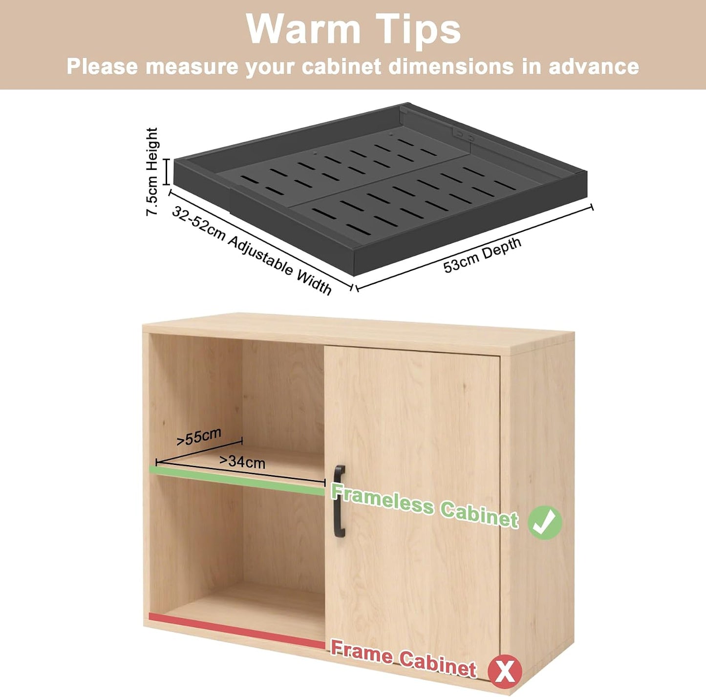 Teleskopschublade Zum Kleben, (53 CM Tiefe) Ausziehbare Schublade Küche, Küchenschubladen Organizer Mit 3-Schienen-System, Slide Out Drawer Kein Bohren Und Nageln Erforderlich, Schwarz, 2 Stück