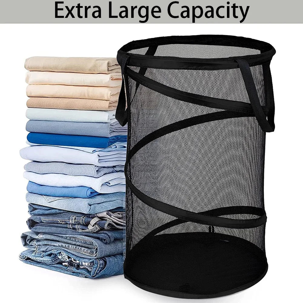 Mesh Popup Laundry Hamper Collapsible Laundry Basket Extra Large Capacity Foldable Clothing Storage Basket with Handles