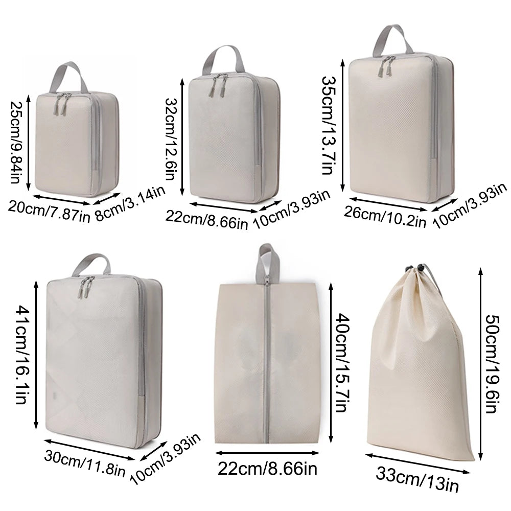 Set/6 Pcs Compressible Packing Travel Storage Bag Cubes Waterproof Suitcase Nylon Portable with Handbag Luggage Organizer