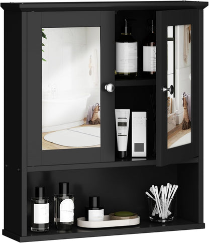 Bathroom Medicine Cabinet with Mirror, Wall Mounted, Black