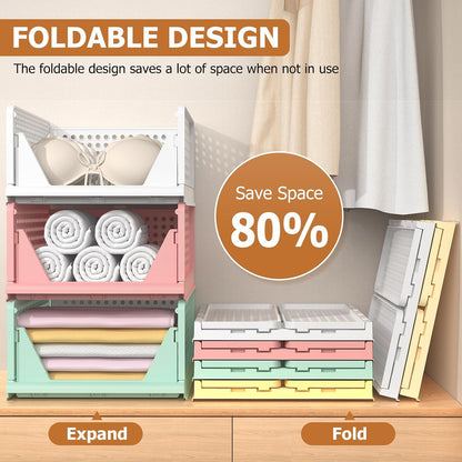 4 Set Faltbaren Kleiderschrank Organizer, Schubladenbox Stapelbaren Aufbewahrungsboxen Plastik Organizer Regal Schrank, Stapelschubladen Für Kleidung Schlafzimmer Küche Badezimmer-Bunt