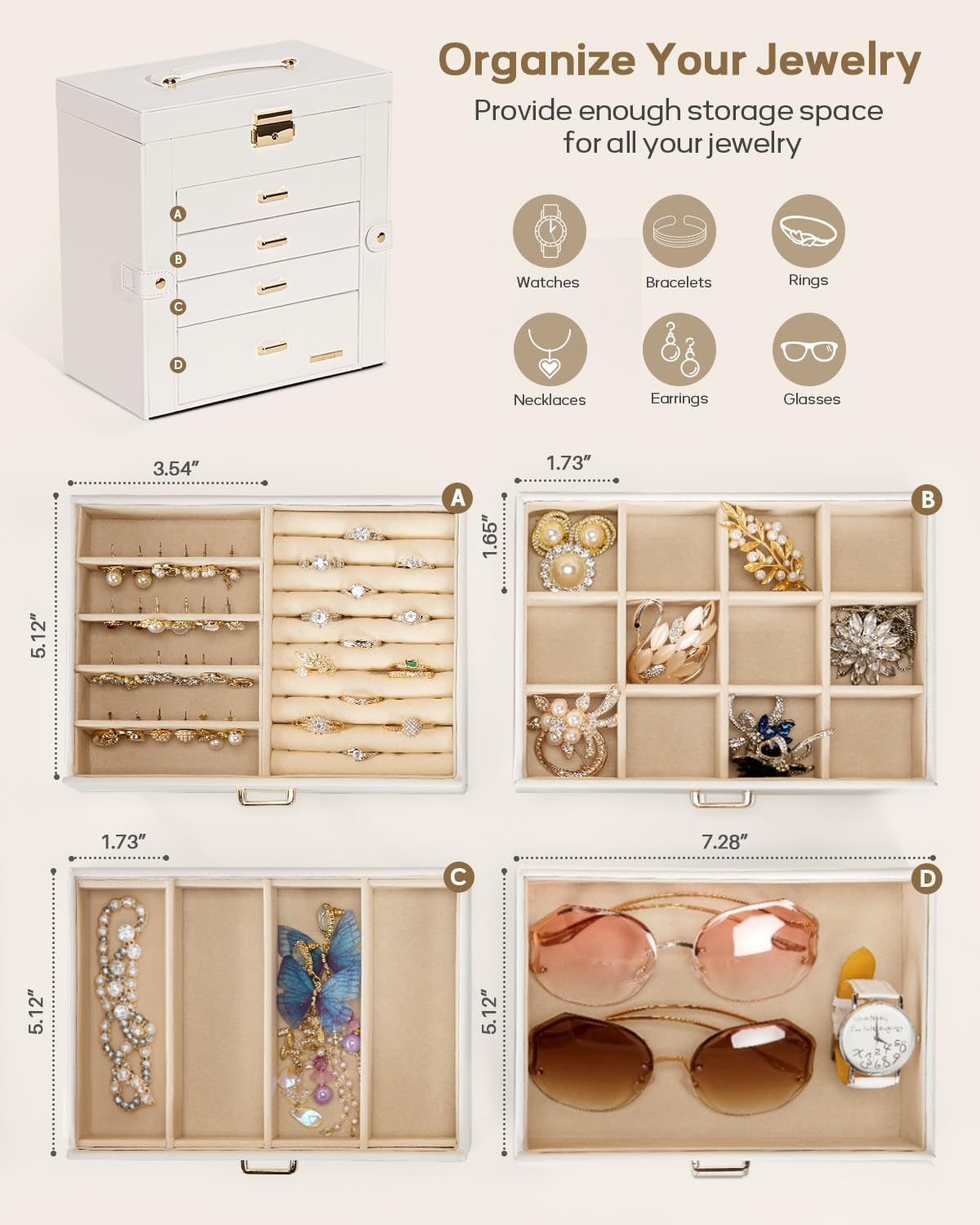 Premium 5-Layer Jewelry Organizer with Lock for Women’s Dresser