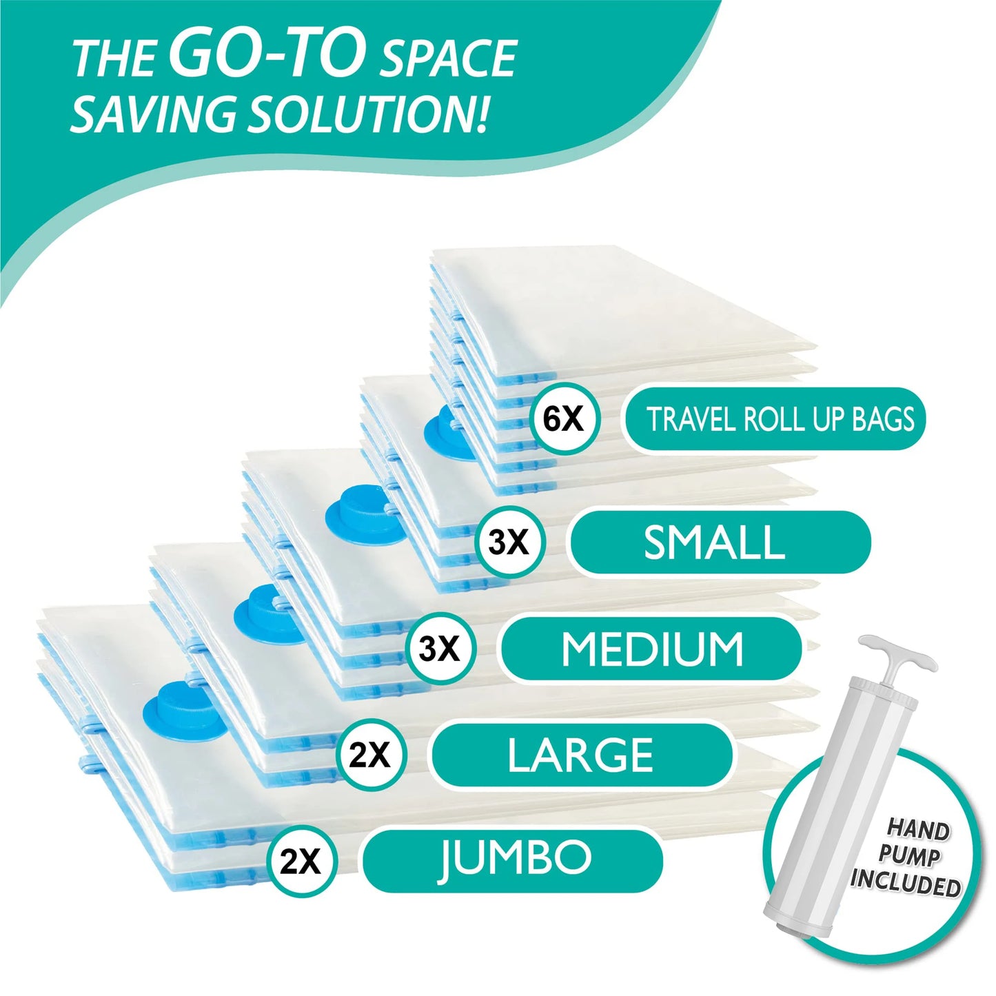 20 Pack Vacuum Storage Bags, Space Saver Compression for Comforters and Blankets, Sealer Clothes Hand Pump Included