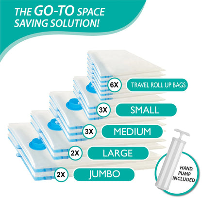 20 Pack Vacuum Storage Bags, Space Saver Compression for Comforters and Blankets, Sealer Clothes Hand Pump Included