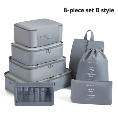 7-8-9-Piece Set Travel Bag Organizer Clothes Luggage Travel Organizer Blanket Shoes Organizers Bag Suitcase Pouch Packing Cubes