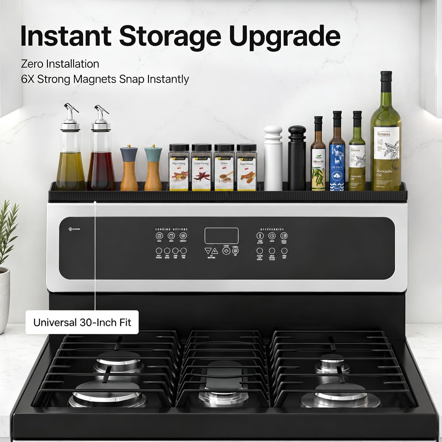 30" Magnetic Stove Top Shelf, Silicone over the Stove Spice Rack Organizer