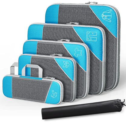 6PCS Travel Compressed Packing Cubes Storage Organizer Set with Shoe Bag Mesh Visual Luggage Portable Lightweight Suitcase Bag