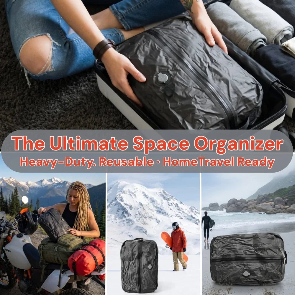 Compression Vacuum Bags for Travel Essentials Gadgets, Space Saver Suitcase Luggage Organizer Traveling Duffle Bag for Clothes