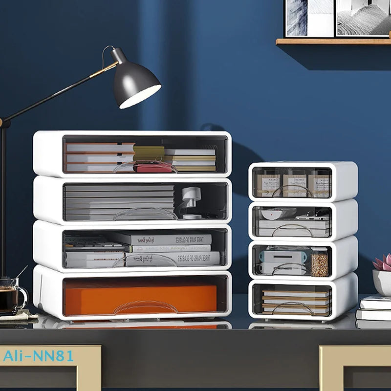 【N】Plastic Box Desktop Organizer Drawer Makeup Storage Box Stackable Jewelry Container Office Finishing Organizer Box