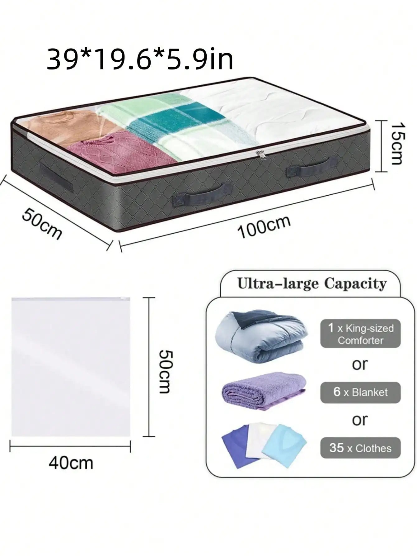 Under Bed Storage Container Organizer Large Capacity under Bed Clothes Storage Box Foldable Storage Bag with Clear Window