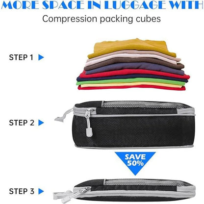 5PCS Travel Compressed Packing Cubes Storage Organizer Set with Shoe Bag Mesh Visual Luggage Portable Lightweight Suitcase Bag