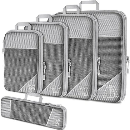 5PCS Travel Compressed Packing Cubes Storage Organizer Set with Shoe Bag Mesh Visual Luggage Portable Lightweight Suitcase Bag