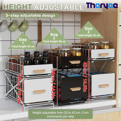 2 Tier Pull Out Cabinet Organizer, under Sink Organizer, Black